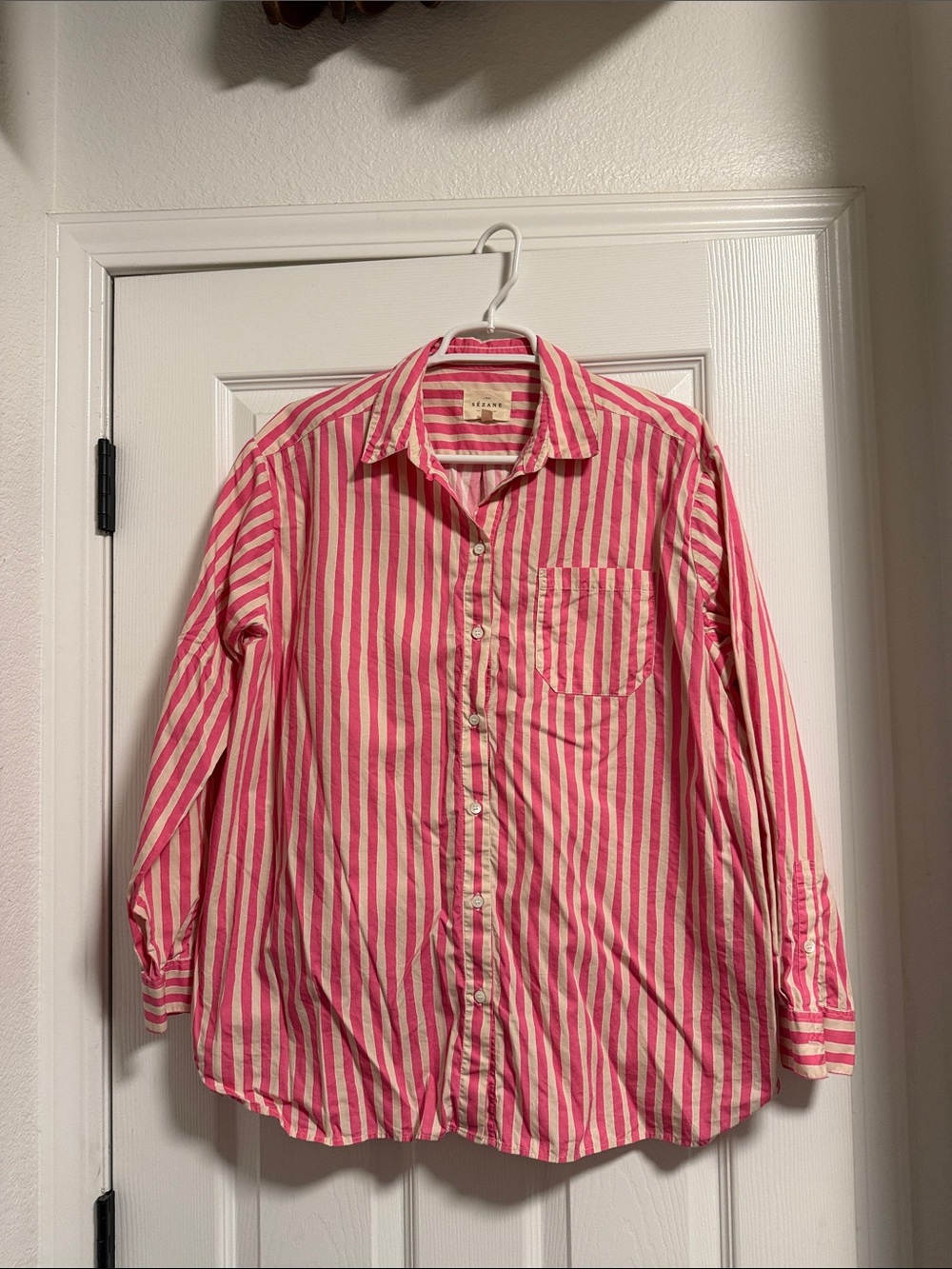 Sézane Pink & Tan Poplin Shirt
